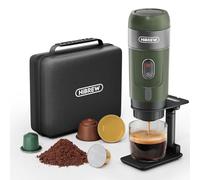 HIBREW H4B - Caffettiera portatile 3 in 1, compatibile con Nes*/DG*/Macinato, macchina da caffè espresso da 12 Volt per cialde, con supporto pieghevole e custodia per il trasporto