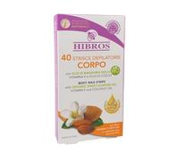 Hibros 40 Strisce Depilatorie - Gambe Braccia Ascelle Zona Bikini Con Vitamina E - Burro Di Karitè Olio Di Cocco - con Bustina Post Depilazione Camomilla Depilazione donna (Corpo, Mandorle)