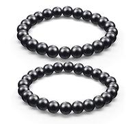 Hicarer 2 braccialetti in shungite per uomo e donna, 6 mm/8 mm/10 mm, braccialetto di protezione in shungite nera con pietra elastica, 8 mm, schungite, Senza metallo