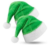 Hicarer 2 Cappelli di Babbo Natale Verdi da 30 x 40 cm Cappello di Babbo Natale in Peluche Comodo Cappello Natalizio Classico per Costume da Festa di Natale per la Maggior Parte degli Adulti e Ragazzi