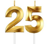 HICARER 2 Pezzi di Candele di Numeri Glitter Oro Decorative per Torta di Compleanno Topper Candeline Numeriche Decorazione per Matrimonio Compleanno Anniversario Celebrazione Laurea, Numero 25