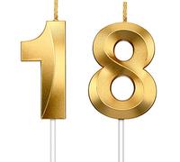 HICARER 2 Pezzi di Candele di Numeri Glitter Oro Decorative per Torta di Compleanno Topper Candeline Numeriche Decorazione per Matrimonio Compleanno Anniversario Celebrazione Laurea, Numero 18
