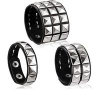 HICARER 3 Pezzi Bracciale Punk in Pelle con Borchie di Anni '80 Braccialetti con Borchie per Uomo Bracciale Rivetto Punk Polsino con Rivetti a Spillo Unisex Cinturino in Metallo