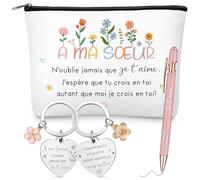 Hicarer 3 Regali di Compleanno per Sorelle, 1 Trousse da Trucco Donna, 1 Portachiavi per Migliore Amica, 1 Penna a Sfera Idee Regalo Motivazionali per Amicizia Fidanzata, Collega o Natale