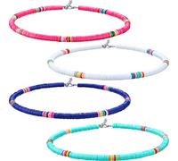 Hicarer 4 Pezzi Collana Estiva da Surfista Heishi Collana di Perline Heishi Girocollo con Perline Bohémien Collana da Spiaggia Boho con Disco in Vinile Colorato per Donne
