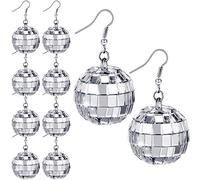 Hicarer 5 paia di orecchini a sfera da discoteca da 30 mm, anni '60 e '70, accessori per costume da donna, accessori per costume natalizio da discoteca