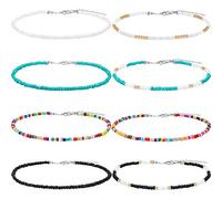 Hicarer Collana di perle minuscole perline Choker Boho colorato arcobaleno girocollo gioielli catena per donne e ragazze, regolabile 12-16 pollici (set di colori 1, 8 pezzi), lega e vetro