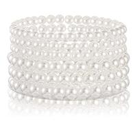 Hicarer Set di 6 Pezzi Braccialetti di Perle Finte Bracciali Elasticizzati Gioielli da Sposa per Feste Danzanti per Donne Ragazze (Bianco)
