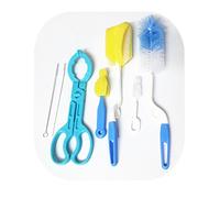 HiCat 7 in 1, kit di pulizia per biberon, ideale per biberon, cannucce, capezzoli e altro ancora, porta biberon, multifunzione, antiscivolo, pinza per capezzoli, colore: blu