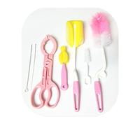 HiCat 7 in 1, kit di pulizia per biberon, ideale per biberon, cannucce, capezzoli e altro ancora, porta biberon, multifunzione, antiscivolo, pinza per capezzoli e biberon, colore: rosa