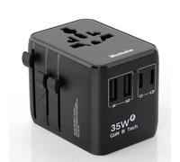 Hichain Adattatore da Viaggio 35W PD Ricarica Veloce Adattatore Universale da Viaggio 2 Porte USB-A 3 Porte USB-C Spina Internazionale da Viaggio Adattatore da Parete All-in-one per USA UE UK AUS