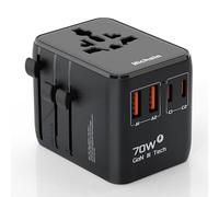 Hichain Adattatore Universale da Viaggio 70W PD Ricarica Veloce Adattatore da Viaggio 2 Porte USB-A 2 Porte USB-C Spina Internazionale da Viaggio Adattatore da Parete All-in-one per USA UE UK AUS