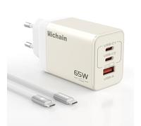 Hichain Caricatore USB C 65W Compatto con 3 Porte USB PD & QC3.0 GaN Caricatore Rapido per iPhone 17 Pro Max Air/16 Plus Pro Max/15/14/13/12, Galaxy, Pixel 4/3, iPad/iPad Mini Con Cavo 1.2m