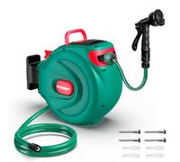 HICHIKA Avvolgitubo da Giardino 20M - Aria Compressa Avvolgitubo Retrattile con Blocco Automatico, Ugello a 8 Funzioni, 180° Giro, Conservazione Sicura per Tubi d'Innaffiamento Esterni
