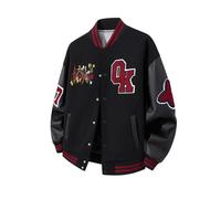 HICKMONBER Giacca Uomo da Baseball Varsity Jacket Vintage Cappotto Unisex Y2K Hiphop Giubbotto moto Ricamo Motociclista Giubbotto Molla Invernale Autunnale