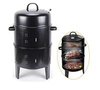 Hickory - Affumicatore in acciaio inox, diametro 40 cm, con termometro e barile 3 in 1, a carbone