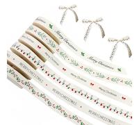 HICOHAND Nastro natalizio in cotone, 4,5 m x 6 rotoli di nastro semplice per confezioni regalo, fai da te, artigianato, bouquet, confezioni regalo, alberi, decorazioni festive