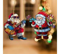 HICOHAND Ornamenti in vetro acrilico colorato, 2 pezzi, decorazioni da appendere a forma di chitarra di Babbo Natale, regali divertenti per le vacanze di Natale, per pareti, porte d'ingresso, esterni