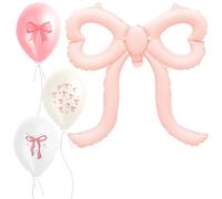 HICOHAND Palloncini con fiocco rosa, 16 palloncini decorativi per feste, palloncini giganti in lamina rosa e palloncini con fiocco trasparente rosa bianco per compleanni, forniture per feste di nozze