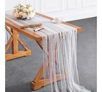 HICOHAND Runner da tavolo in tulle con perle, tovaglia in chiffon bianco perla, decorazione per matrimoni, feste di compleanno, decorazione da tavolo, 160 x 100 cm