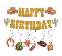HICOHAND Striscione in lamina d'oro con scritta "Happy Birthday" occidentale, 1 set di decorazioni per feste a tema cowboy selvaggio West per bambini ragazzi West Country Girls baby shower forniture