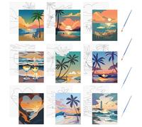 HICOHAND Tele pre-stampate, 9 pezzi, tema tramonto sul mare, tela pre-disegnata per dipingere regali per feste fai da te in classe pittura forniture per feste, 20 x 25 cm