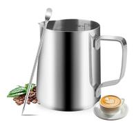 hicoosee Bricco per Latte in Acciaio Inox, 350ml Bricco Latte con Segno di Misurazione e Latte Art Penna, Lattiera Mucca per Cappuccino, Latte Art, Adatto per Latte, Espresso, Latte