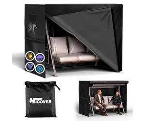 HICOVER Copertura per dondolo da giardino a 3 posti, impermeabile, resistente, in tessuto Oxford 600D, antivento, anti-UV, per patio, giardino, amaca, con cerniere impermeabili (nero, 210 x 150 x 150