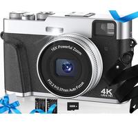 HICSHON DC202L-AF - Fotocamera digitale 4K con scheda SD, punto e scatto da 48 MP, mirino e quadrante flash, fotocamera anti-shake, zoom 16x, 2 batterie, DC202L-AF