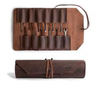 Hide & Drink, Big Tool Borsa arrotolabile con 12 scomparti, per officina, organizer per attrezzi da falegnameria, custodia rustica, in pelle pieno fiore, fatta a mano, marrone bourbon