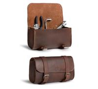 Hide & Drink, Borsa da manubrio per moto, con 2 cinghie regolabili, organizer per attrezzi, borsa da sella, borsa da sella per pendolari, in pelle pieno fiore, fatta a mano, Marrone bourbon., Taglia