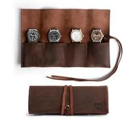 Hide & Drink, Organizer per rotoli di orologi con 4 scomparti, scatola portaoggetti, rotolo di gioielli, facile da trasportare, in pelle pieno fiore, custodia da viaggio fatta a mano, marrone bourbon