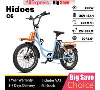 Hidoes C6 Bicicletta Elettrica 250W Motore 36V 13Ah Batteria Città Pendolarismo E-bike 20*3.0 "Pneumatico Gordo Viaggio Per Adulti Equitazione Bici Elettrica Blue 250W 36V 13Ah