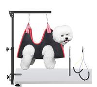 HIDOG Braccio per la toelettatura del cane con morsetto, braccio regolabile per la toelettatura del cane con due supporti senza sedersi e imbracatura per amaca, forniture per la toelettatura degli animali domestici pieghevoli per cani di piccola e media taglia