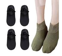 HIDRUO 4/8pairs Lilyrhyme Lace Warmer Socks, Lace Frilly Socks Women, Women Lace Ankle Socks Ruffle Non Slip Cotton Socks Floor Socks (4 Pairs Black)