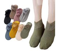 HIDRUO 4/8pairs Lilyrhyme Lace Warmer Socks, Lace Frilly Socks Women, Women Lace Ankle Socks Ruffle Non Slip Cotton Socks Floor Socks (8 Pairs Colors)