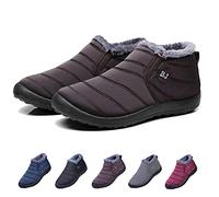 HIDRUO Boojoy Winter Boots, Winter Warm Anti-slip Ankle Booties, Waterproof Slip on Outdoor Fur Lined Snow Shoes for Women (Khaki, 37)