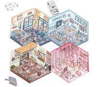 HIDRUO DIY 3D House Stickers, Fun DIY Stickers Scene Make,DIY Cozy Little Home House Scene Stickers Quiet Book, Cartoon Sticker Set for Adult Kids Relief Stress Pass The Time (C(19.5X23cm))
