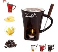 HIDRUO Fondue Cups Tealight, Chocolate Fondue Mug, Fondue Mugs with Forks,Multi-Functional Simmer Warmers Mug,Mini Ceramic Chocolate Fondue Cup (Brown)