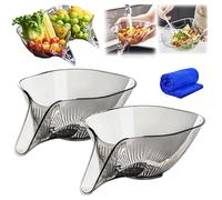 HIDRUO High Temperature Resistant Kitchen Essentials Drainage Basket, Multifunctional Kitchen Drain Basket with Strainer Container for Pasta, Fruit, Salad (2PCS Grey)