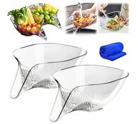 HIDRUO High Temperature Resistant Kitchen Essentials Drainage Basket, Multifunctional Kitchen Drain Basket with Strainer Container for Pasta, Fruit, Salad (2PCS Transparent)