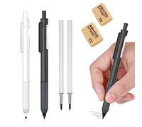 HIDRUO Inkless Pencil, Infinity Pencil with Eraser, Unlimited Writing Pencil, Long Lasting Magic Reusable Pencils for Writing, Drawing, Drafting, Home Office School Supplies (Black+White, 2PCS)
