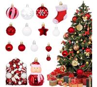 HidWee 72 Pezzi Palline di Natale Bianco e Rosso, Decorazioni Albero di Natale con Gancio, Baubles Decorati Addobbi Albero di Natale, Diverse Forme di Palline di Plastica Infrangibili Lucido