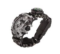 Hidyliu Outdoor Camping Survival Watch Bracciale Multifunzionale Bussola Fischietto Bracciale Kit di Strumenti (Nero e Grigio)