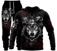 hiegi Athletic - Tuta sportiva da uomo, 2 pezzi, con leone 3D, tigre, lupo, casual, jogging, F1, L