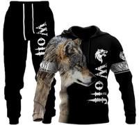 hiegi Athletic - Tuta sportiva da uomo, 2 pezzi, con leone 3D, tigre, lupo, casual, jogging, F2, L