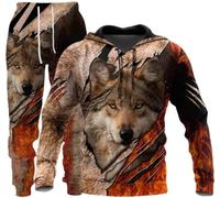 hiegi Athletic - Tuta sportiva da uomo, 2 pezzi, con leone 3D, tigre, lupo, casual, jogging, F3, L