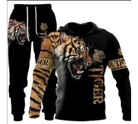 hiegi Athletic - Tuta sportiva da uomo, 2 pezzi, con leone 3D, tigre, lupo, casual, jogging, F5, L
