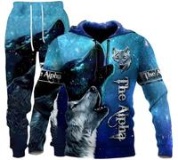 hiegi Set di 2 tuta sportiva da uomo, con leone 3D, tigre, lupo, casual, da jogging, F2, L