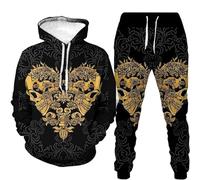 hiegi Set di tuta da ginnastica da uomo, per il tempo libero, con cappuccio, set da jogging, F4, XL